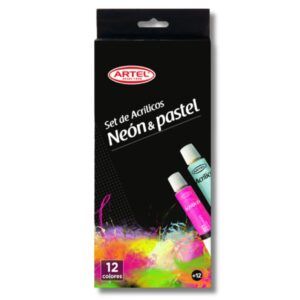 Set 12 Pinturas Acrílicas Colores Neón y Pastel 12 ml